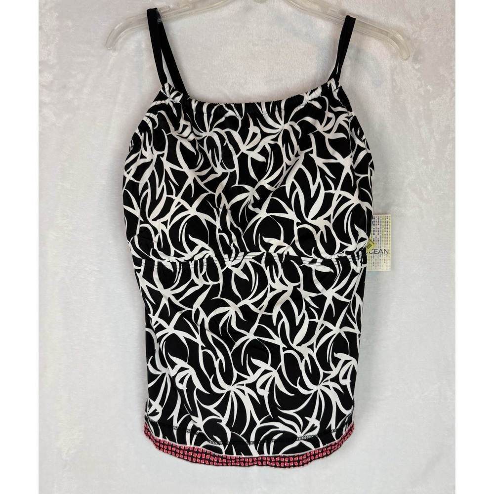 NWT 24th & Ocean Black White Tankini Swim Top Size 16W Plus Adjustable